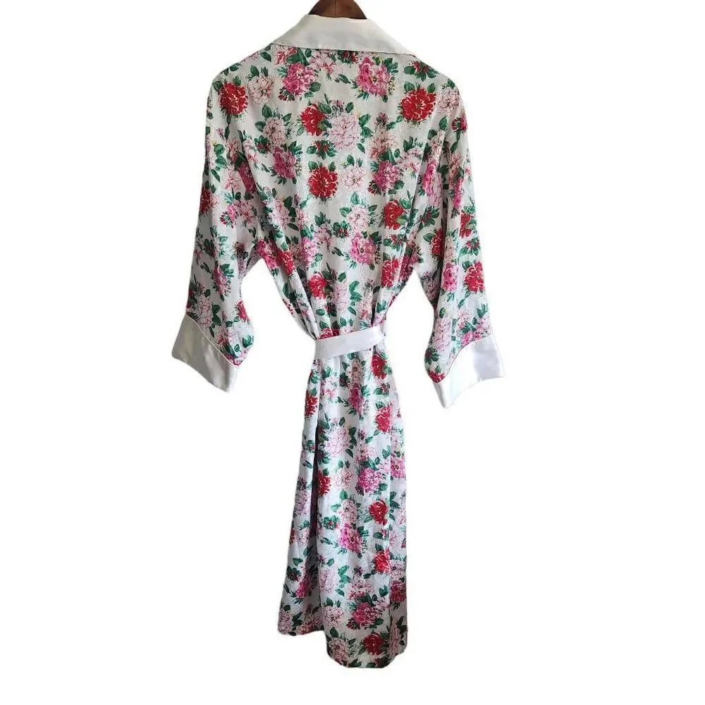 VTG 90s Victorias Secret Robe Womens Small Floral Satin Full Length Long Gold La